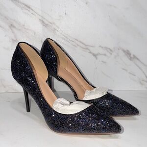 NEW Elegant blue Black Glitter Heels sz 37 / 6.5 (r)